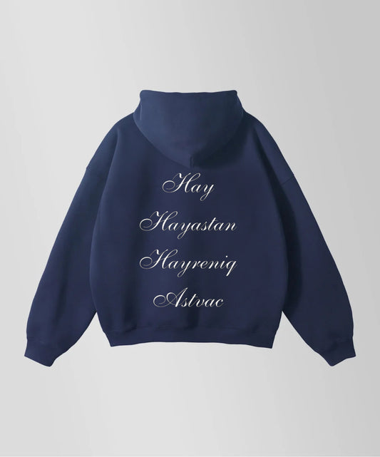 Navy Hoodie ”Hay Hayastan Hayreniq u Astvac”